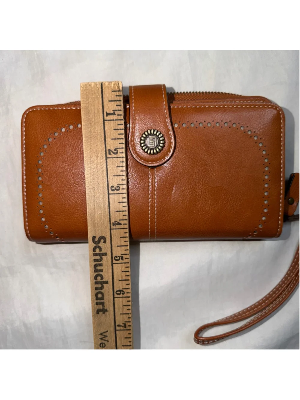 EUC Charm Infinite Vegan Leather Zip Around 2 section Fashion Wallet RFID Block